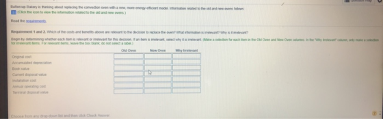 Butercup Bakery is thinkng about replacing the convection oven with a new more energy eflcent model Infomation related to the
