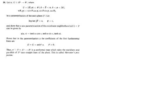 16, Let x: U R2-, R, where x(8, φ) (sin θ cos φ, sin θ sin φ, cos θ), be a parametrization of the unit sphere S2. Let and sho