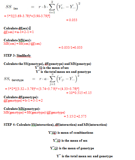SS sex 5 33.69-3.79) 3.90-3.79-1 Calculate dflsex):| = 0.033 Calculate MS(se): MS(sex) SS(sex) d(sex) STEP 3: Simlilarlv Calc