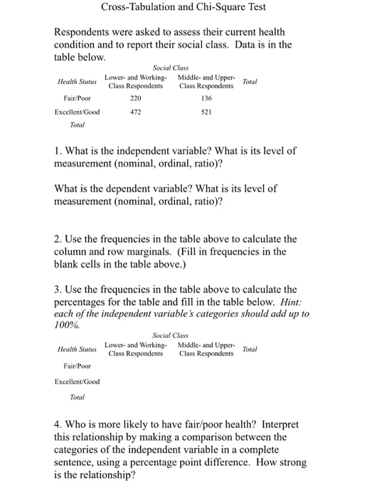 Cross-Tabulation and Chi-Square Test Respondents were asked to assess their current health condition and to report their soci