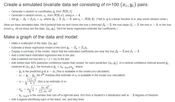 Create a simulated bivariate data set consisting of n 100 (xi, yi) pairs: Generate n random a-coordinates c from N(0, 1) Gene