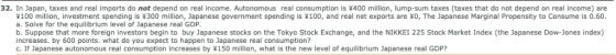 32. In Japan, taxes and real imports do not depend on real income. Autonomous real consumption is ¥400 million, lump-sum taxe