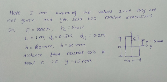 Heve they Values ave am te auming Since Yandom not and use you Said dimensions 3iven F500N F800N L = 1 m, de h= 6omm So, de 0