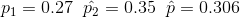 p1= 0.27 0.35 =ב p= 0.306