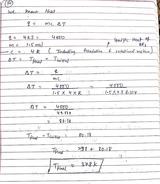 (14) Hhat SruiffHeatof BF3 tronalahion & rotahinl mohon (Tuluding Tisitat 4 R Tral AT 2 AT m C AT = 1-XИX &3J4 1.5XЧXR 80-18