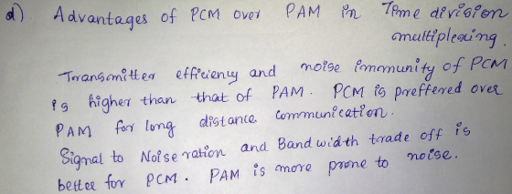 Advantages of ?CM over PAM Tme diviofen amultipleaing moise fomemunity of PCM fs Aigher than that of PAM PCM fo preffered ove
