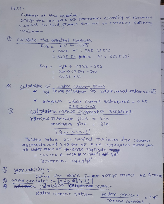 Ans - Summns ofhs auat os Pivement slab and in cold elimate Exposed to Freezing sllsoing candition of ① calculate he crnu/ard