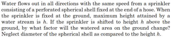 Water flows out in all directions with the same speed from a sprinkler consisting of a perforated spherical shell fixed at th