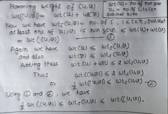 Hamaning weight of Cuu) wt(, No we haue wtsCue no. af t, i< tshuchHat at host cne of uj is non zero. wtcu)twt wt((uu)) Apam w