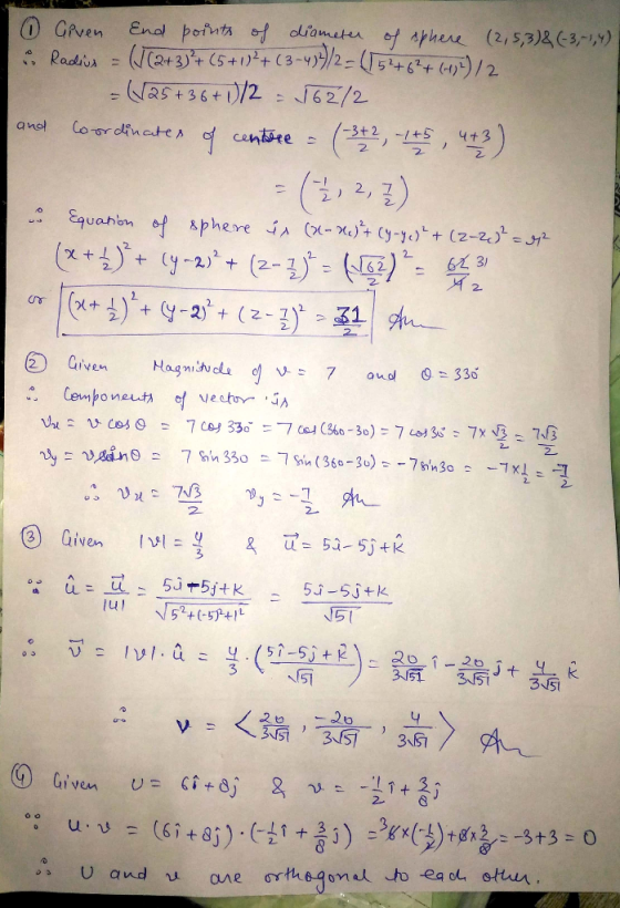 End pofnts ef diameteu of phee (2, 5,3)&3,-1,) Je+3 (5+1(3-/+6)/2 as+36+/2 J62/2 ) GRven Radis 7 -/+5 2 2 4t3 CordfinateA ano