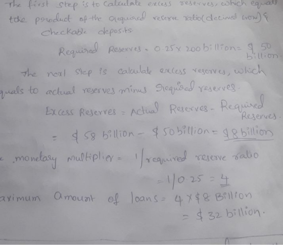 -rhe «st step is to calculate ene (ess oes ewes, cshcheq_a0 checkable cleposits Reserves 0 25x 20o bi llion50 e bilion nals t