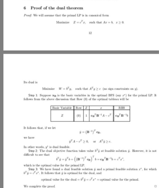 6 Proof of the dual theorem Proof: We will assume that the primal LP is in canonical form Maximize Zr, such that Arb 20 12 It