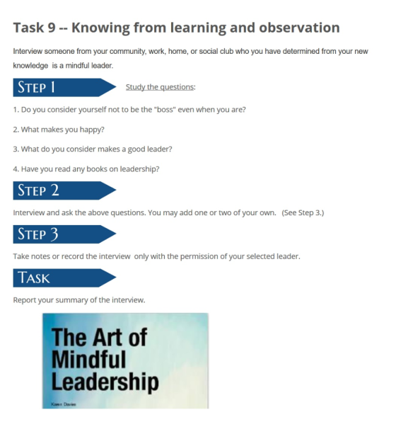 Task 9 - Knowing from learning and observation Interview someone from your community, work, home, or social club who you have