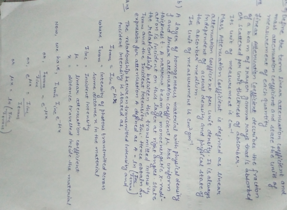 Define the. term Lineart attenuation tolicien attcnuation toqyitiert a nd state the uni each quanttty nt andl mit ol each qua
