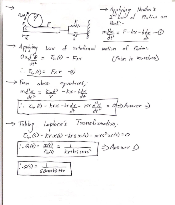 Newlon s of otion on 2 Zaw C2 Rack: F-kx-bd m mjke Ariy of Yo tatonlmotion of Pimion? Low = fxo FxY )Fr LPmisn is mecslra