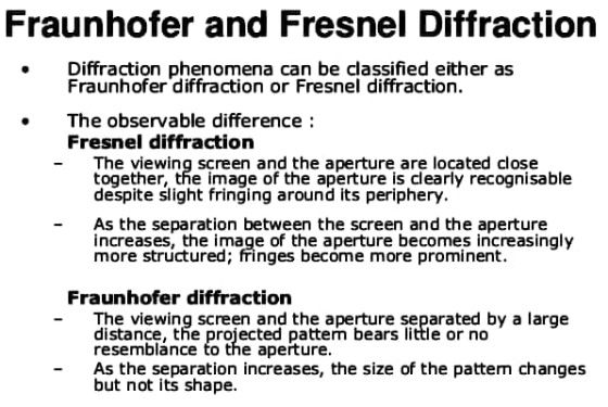 Fraunhofer and Fresnel Diffraction . Diffraction phenomena can be classified either as Fraunhofer diffraction or Fresnel diff