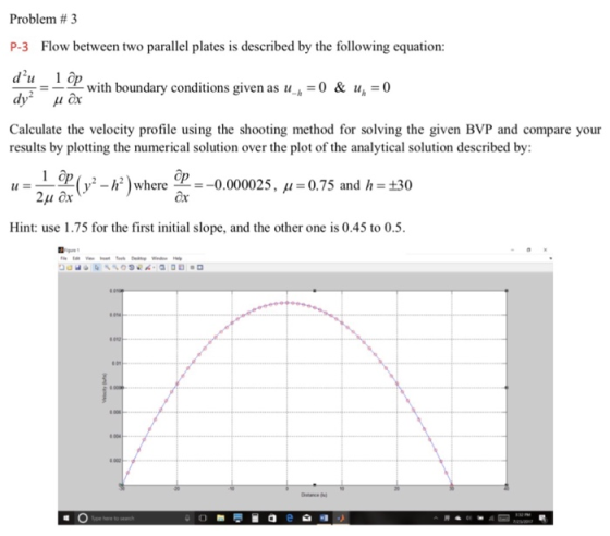 Problem # 3 P-3 Flow between two paralle plates is described by the following equation dith boundary conditons given as u,-0