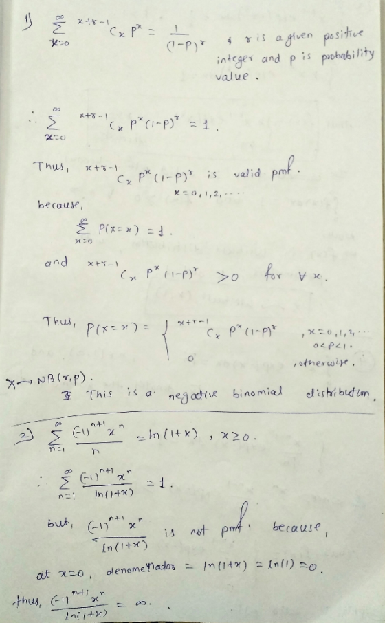 intger and p is pobability value Thus, x+r-, Cx Pt CI-P) is valid pm because x:o n+1 n Х is nt pm4because In(lt)