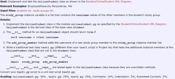 Goal: Implement and test the Onlinestudent class as shown in the Student/OnlineStudent UML Diagram Relevant Examples: Employe