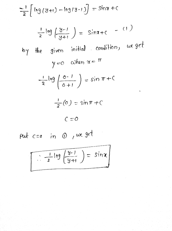 g()-0g/1 Sina +C sina+C get Conditon initial we by the given y-o cohen Sin T+ get Put Sinx