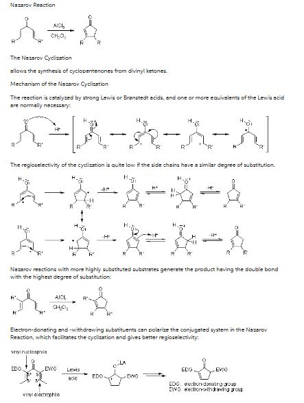 Nazarow Reaction AICI, The Nazarow Cyclization allows the synthesis of cyclopentenones from divinyl ketoner Mechanism of the