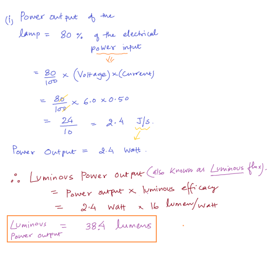Power output (i power input 6 Pa also Known as Luminous Uminovs-