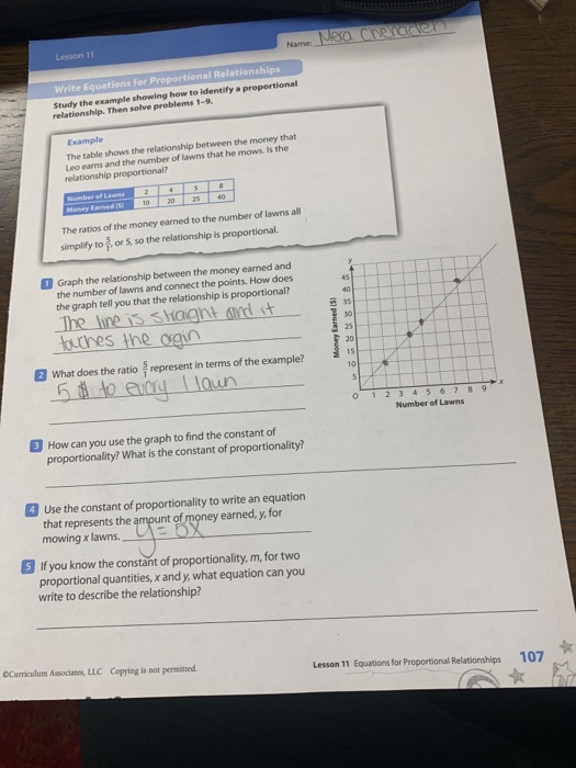 son 11 Name Write Equations for Proportional Relationships Study the example showing how to identify a proportional relations