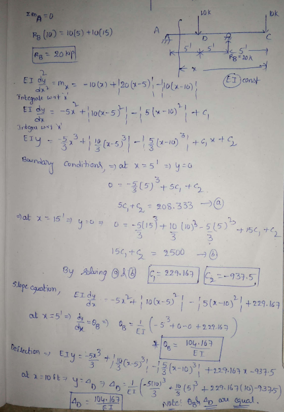 ok 0=94 RB (10) 10(5) + lo(15) D 20 Mp RB 20K RB ET const EI dy dx (Qr- al(S-)0z+ ()01- Tntcgrale EI dy- -5x + 10 chx Intera