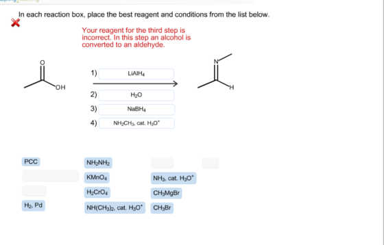 In each reaction box, place the best reagent and c