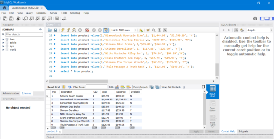 MySQl Workbench Local instance MySQL80 × File Edit View Query Database Server Tools Scripting Help Navigator ucry SCHEMAS Lim