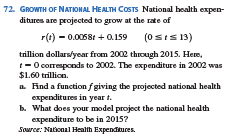 72. GROWTH OF NATIONAL HEALTH COSTS National health expen- ditures are projected to grow at the rate of r(t)0.0058 a159 (0siS