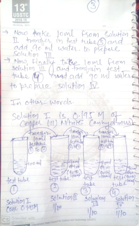 13 th USSTC 2018-19 26-28 Feb 2019 -Nouo Aake Joml Bomolution II bansper in test tube)and add goml wates. to pšeparl Solutio