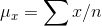 \mu _x = \sum x / n