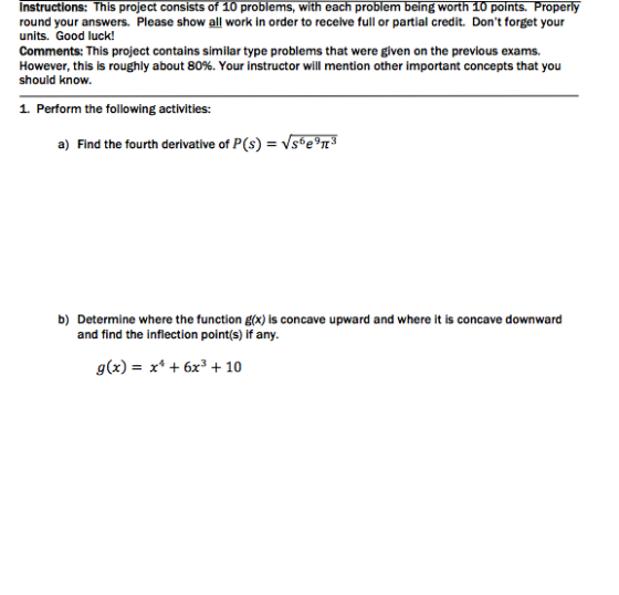 Instructions: This project consists of 10problems, with eachproblemום eing worth 10 points. Properly round your answers. Plea