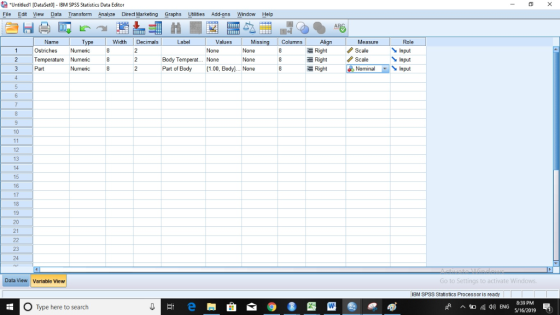 包.Untitledi DataSetO-IBM SPSS Statistics Data Editor File Edit View Data Transform Analye Direct Marketing Graphs Utilities A