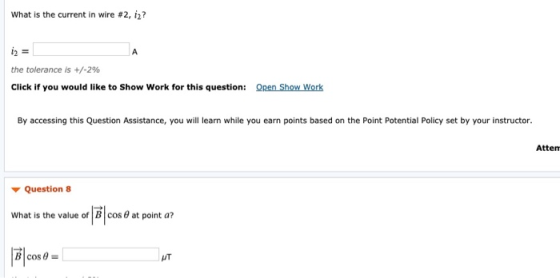 what is the current in wire #2, i2? the tolerance is +/-2% Click if you would like to Show Work for this question: Qpen Show