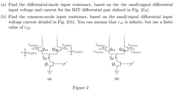 (a) Find the differential-mode input resistance, based on the the small-signal differential input voltage and current for the