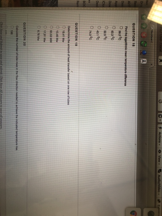 QUESTION 18 0 3920g 060.30c 52.5c 43.10c QUESTION 19 Determine the O 19.41 Mw 0.45 Mw O 60.53 MW QUESTION 20 to 196