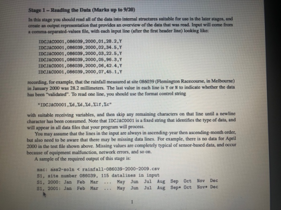 Stage 1- Reading the Data (Marks up to 9/20) In this stage you should read all of the data into intermal structures suitable