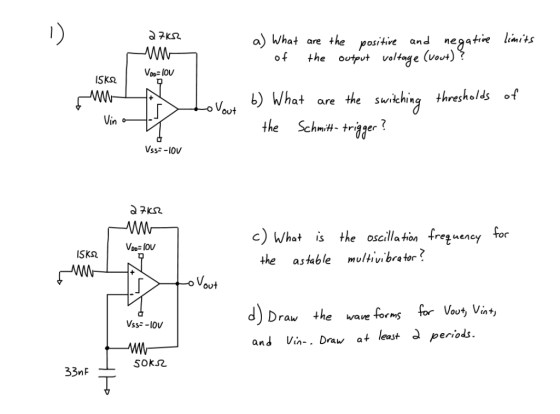 ๑) What are the positive and negative limits of the out valtae (vot) SK2 b) What are the srikhing thresholds of resholdS o ou