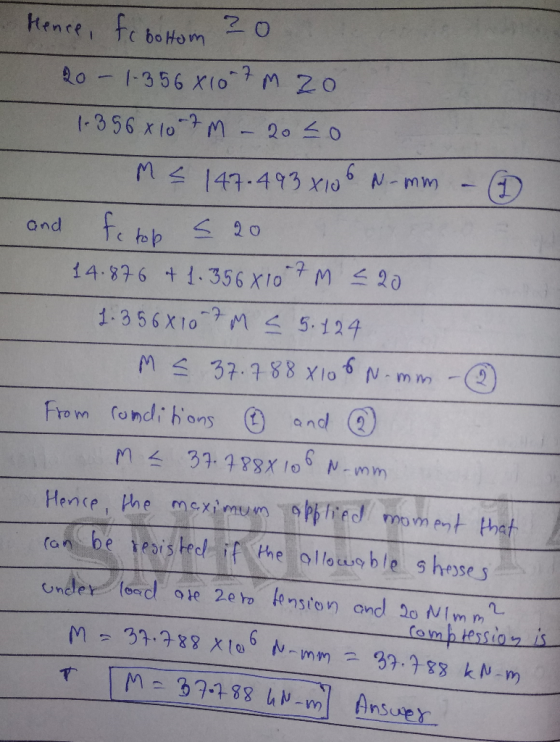 20 and Te to p 14.876 1.356 X1o M 20 rom (o ! わon Hence, We x momnt at insuer
