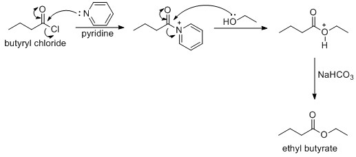 ng. : N но CI pyridine butyryl chloride NaHCO3 ethyl butyrate