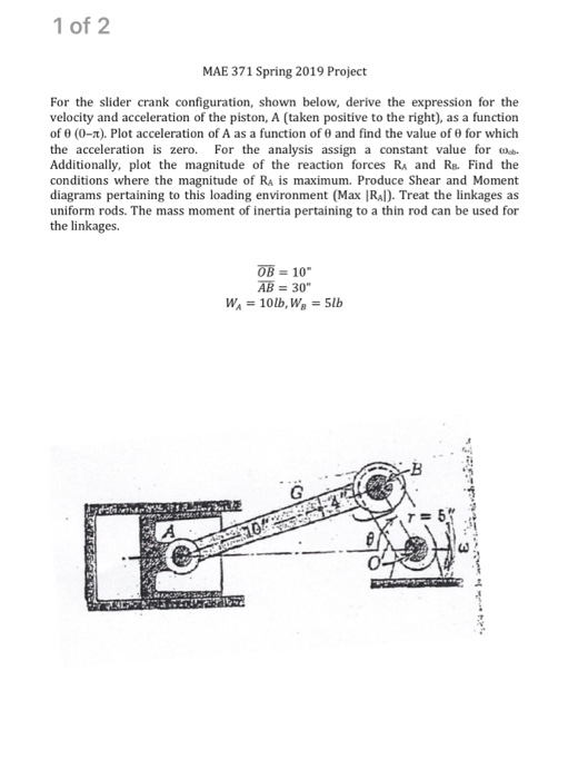 1 of 2 MAE 371 Spring 2019 Project For the slider crank configuration, shown below, derive the expression for the velocity an