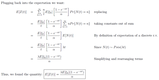 Plugging back into the expectation we want: 0o ElEk]PrINO)-n) replacing om | _ _ | Σ nPr(N(t)-n) taking constants out of sum