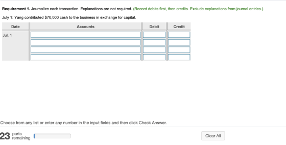 Requirement 1. Jounalize each transaction. Explanations are not required. (Record debits first, then credits. Exclude explana