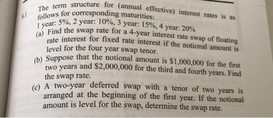 structure for (annual effective) interest rates is as The term for corresponding maturities: 8-1 follows 5%, 2 year: 10%, 3 y