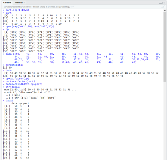 Terminal x Console - C:/Users/parekh ku/OneDrive - Merck Sharp & Dohme, Corp/Desktop/ part-rep (1:10 , 6) part [1] 1 [17] 7 [