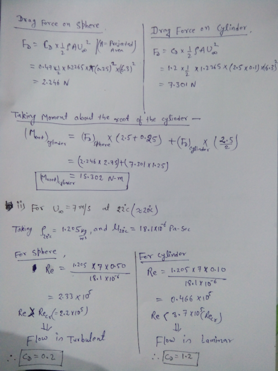 FOrce on Sphere Gyalinder Drog Force 2. Aven 2 1-2 x1 XI-2245x (25x0u1) x6-3 >2.246 N S7.301 N Taking (Mut Moment aboud the o