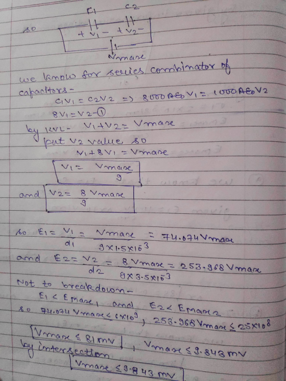 C2 mane we lamno for seuies Cenoimator o capacttors- V2 8500 A-EVた(U0OA CIVIE C2N 2 =) VI4V2 Vmane eut v2value, so N+8VI - V-