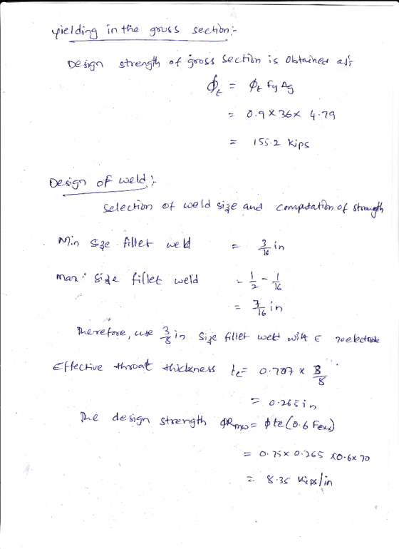 yielding in tha guss sechon 0. x 36* 4 79 Dof weld in 3 e design S
